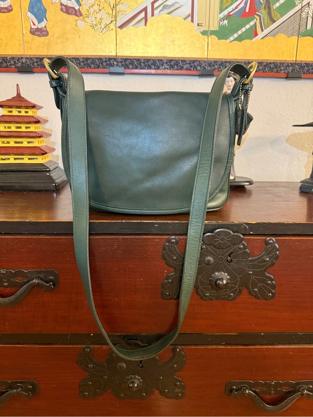 Coach Bottle Green Fletcher Leather Crossbody Bag